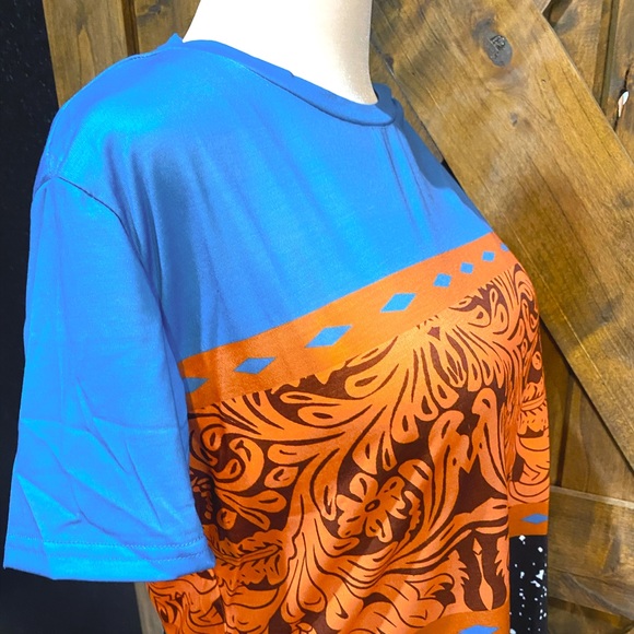 Electric Blue & Tooled Leather Print Splatter Paint Tee - Picture 8 of 13